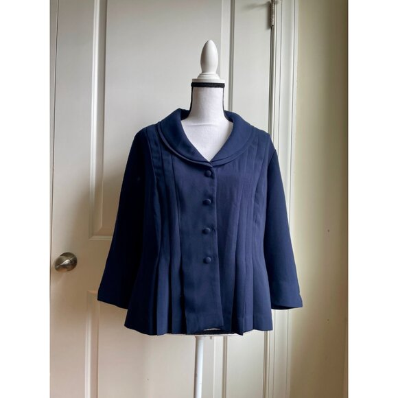 Danny & Nicole Navy Pleated Jacket - Size 14 - Picture 1 of 7